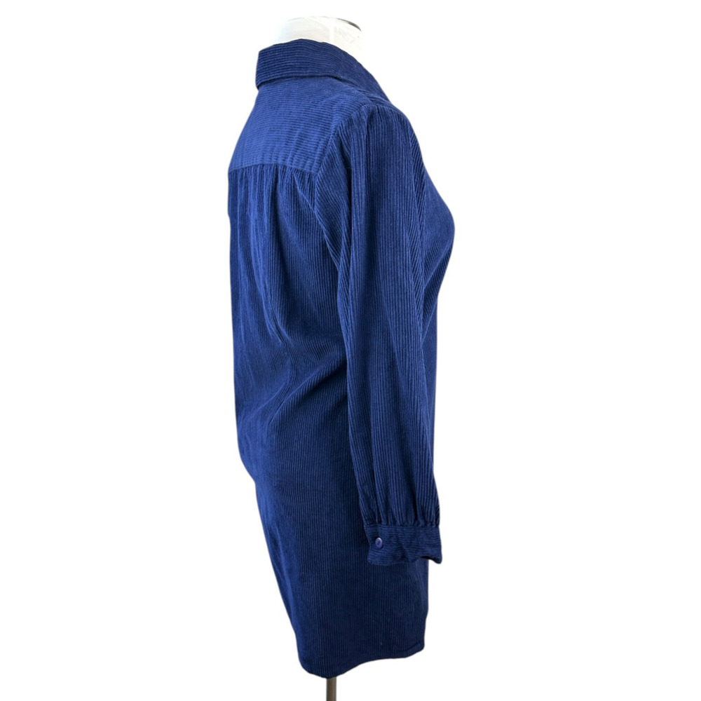 Vintage April Cornell Cotton Corduroy Button Front Shirt Dress Blue Size Medium - Picture 8 of 13